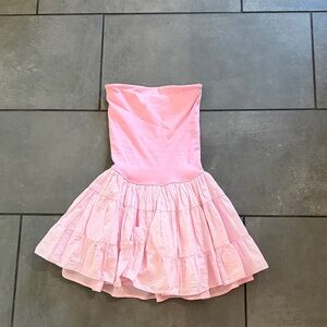 Elegant Pink Strapless Ruffled Dress